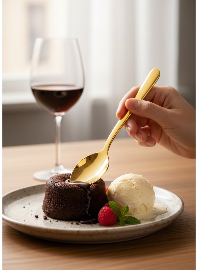 ديسينت ديسنت أورا جولد دزرت سبون سِت أوف 6 | ستينلس ستيل بي في دي جولد كتلري | ميرر فينيش | بريميوم دزرت سبونز سِت أوف 6 | سبونز فور هوم كيتشن ريستورانت - Image 3